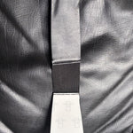 Load image into Gallery viewer, A close-up of a black leather belt featuring a white vertical strap printed with a repeating pattern.