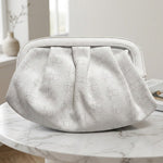Load image into Gallery viewer, Lunar 2 Solar - The Lyn Clutch Geometrics White Pleated Soft Frame Bag