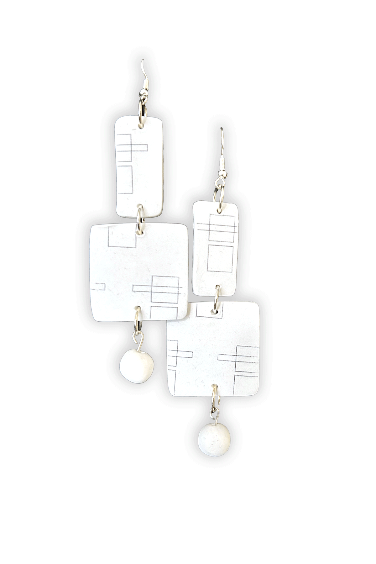 Lunar 2 Solar - Geometrics White polymer clay Earrings square