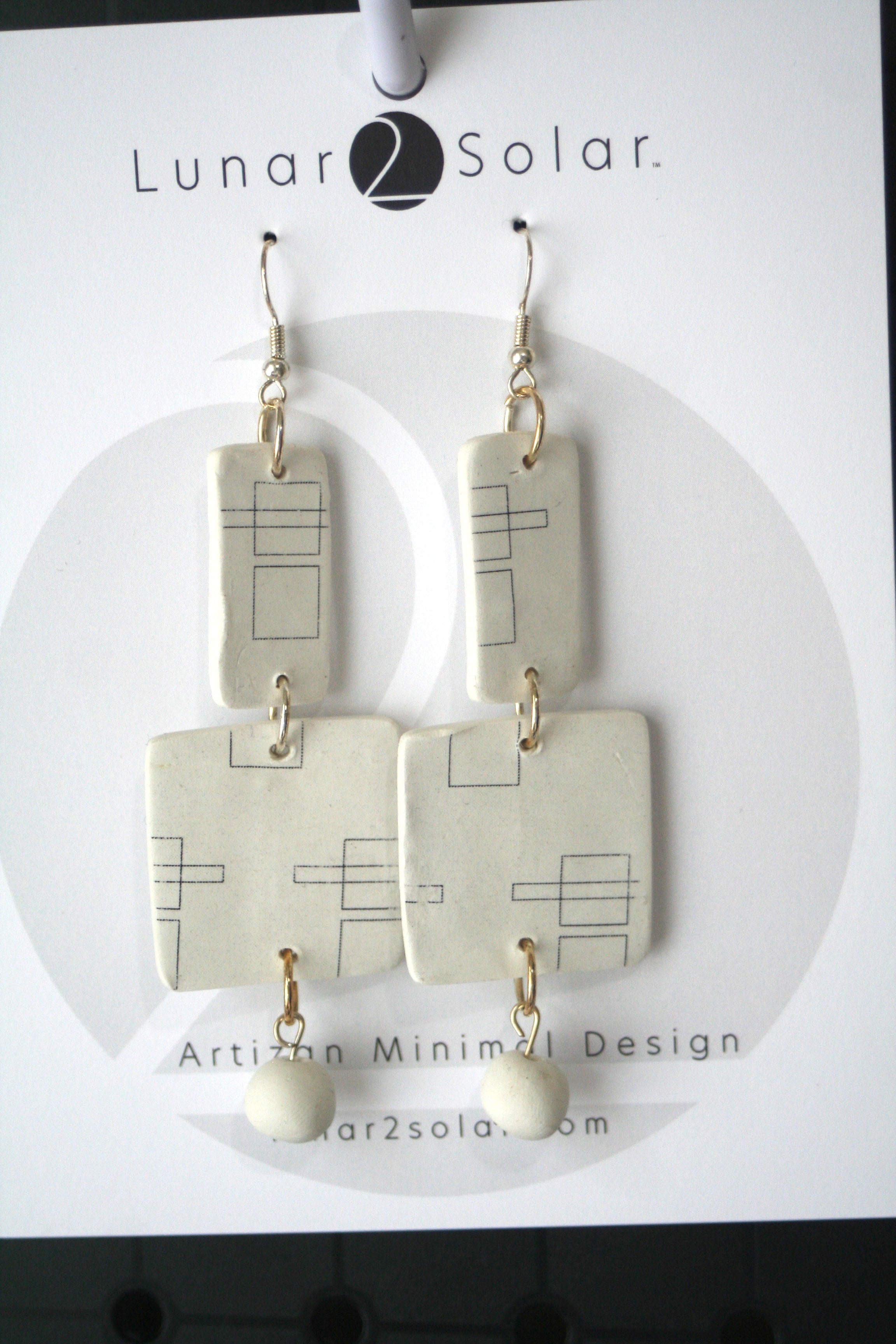 Lunar 2 Solar - Geometrics White polymer clay Earrings square