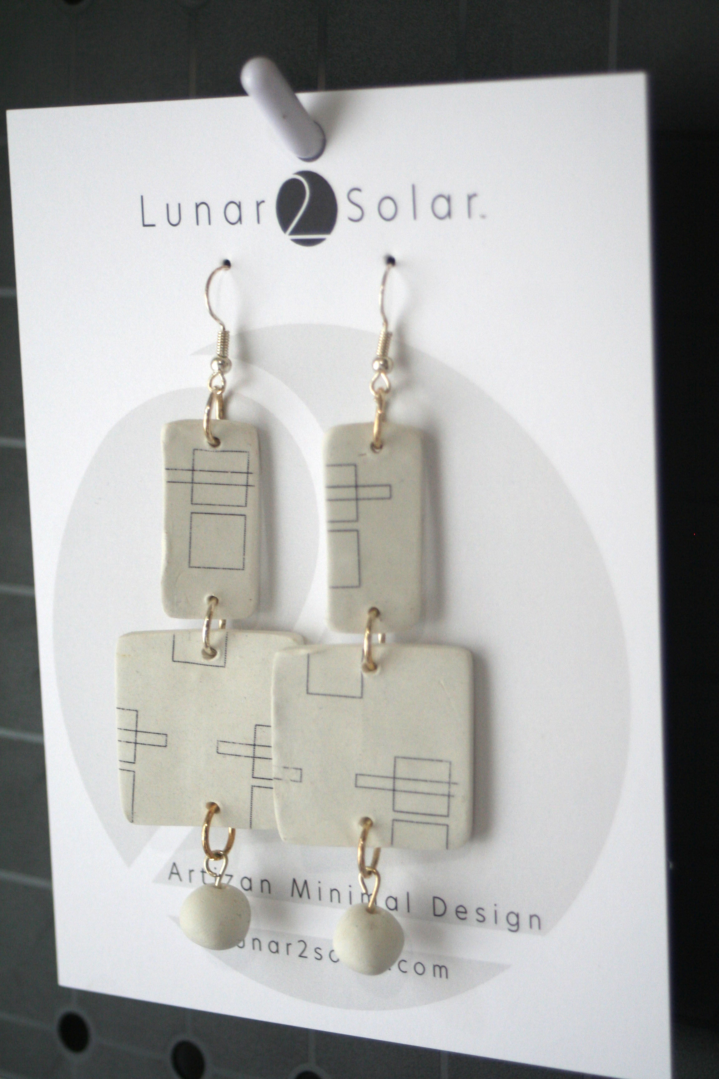 Lunar 2 Solar - Geometrics White polymer clay Earrings square