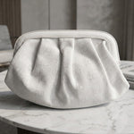 Load image into Gallery viewer, Lunar 2 Solar - The Lyn Clutch Geometrics White Pleated Soft Frame Bag
